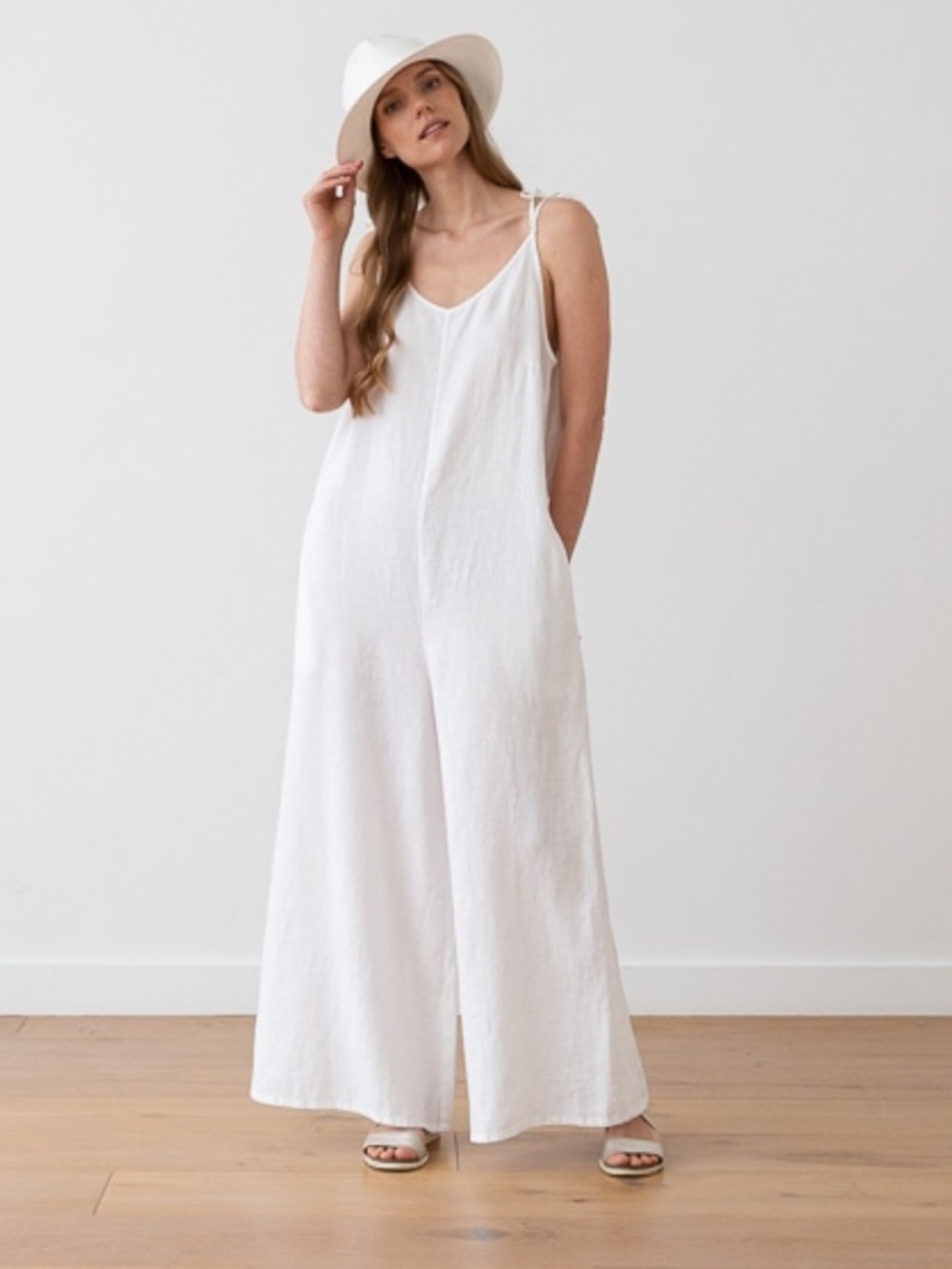 Elena Baldi made in Italy White 100% Linen Wide-Leg Jumpsuit women’s size small